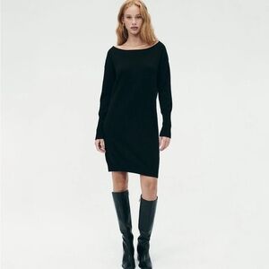 NAADAM Cashmere Boatneck Mini Sweater Dress black cashmere